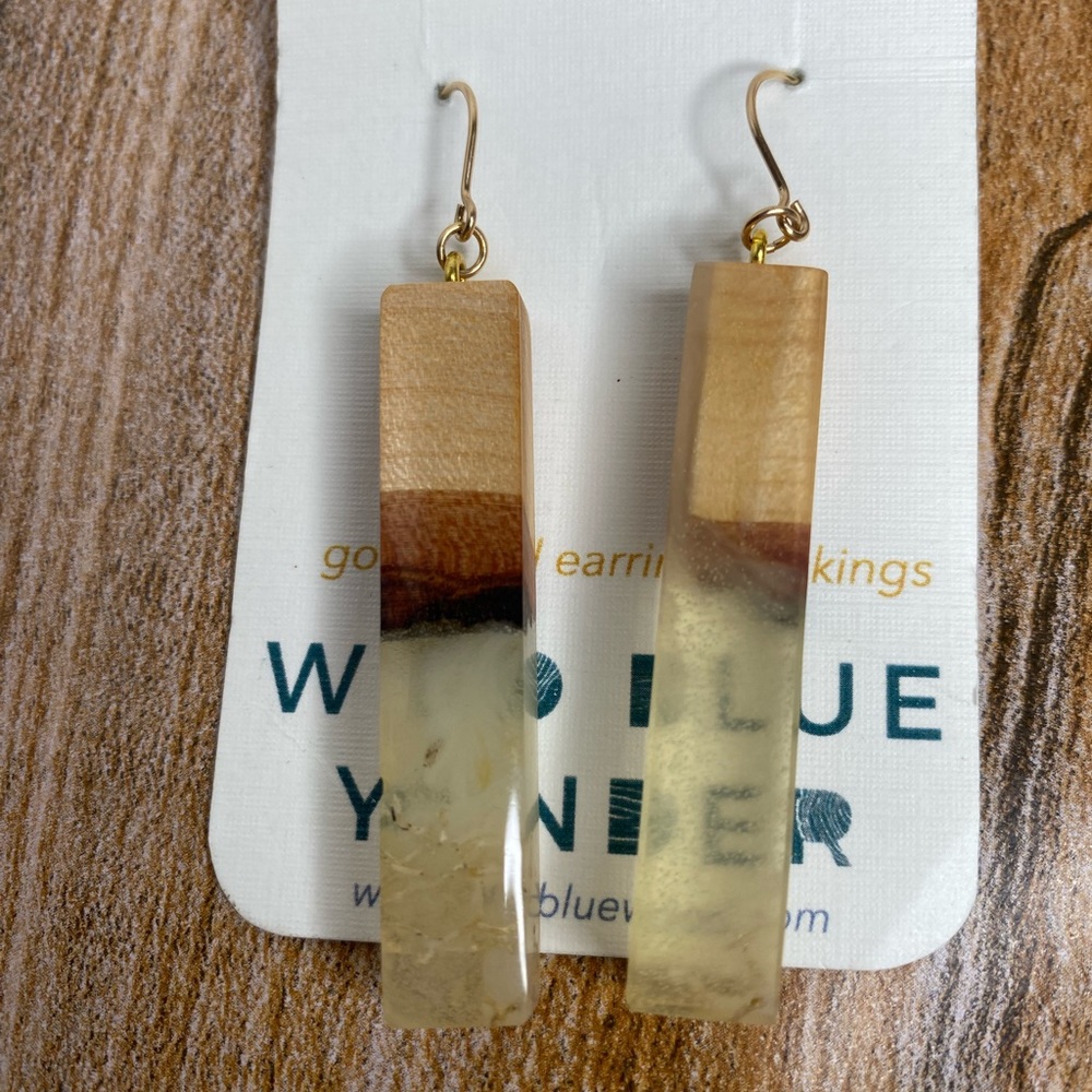 Wild Blue Yonder Long Dangle Wooden and Resin Earrings